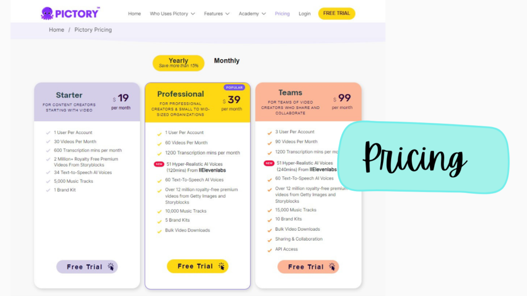 Pictory AI Pricing and Plans