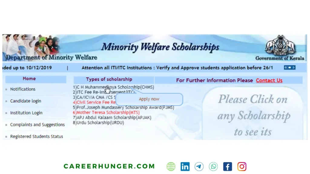 CH Muhammed Koya Scholarship apply